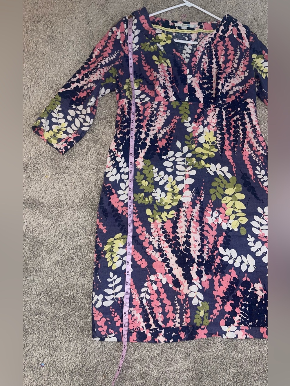Boden- Floral Navy Women's Dress in Pink & Olive zips on the side - Picture 11 of 14